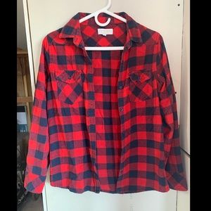 Red/Navy Flannel w/ Brown Elbow Patches
